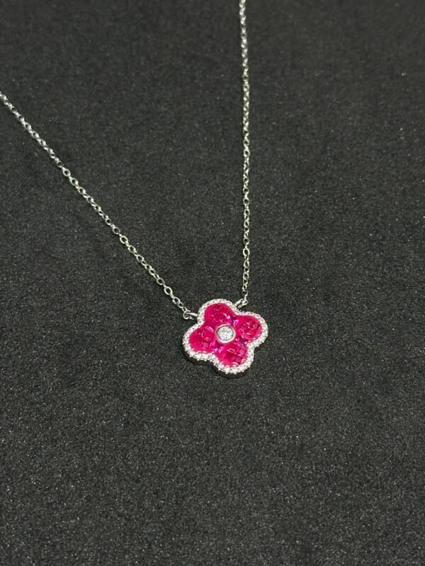 Flower Chain Pendant with Red Studded Stones