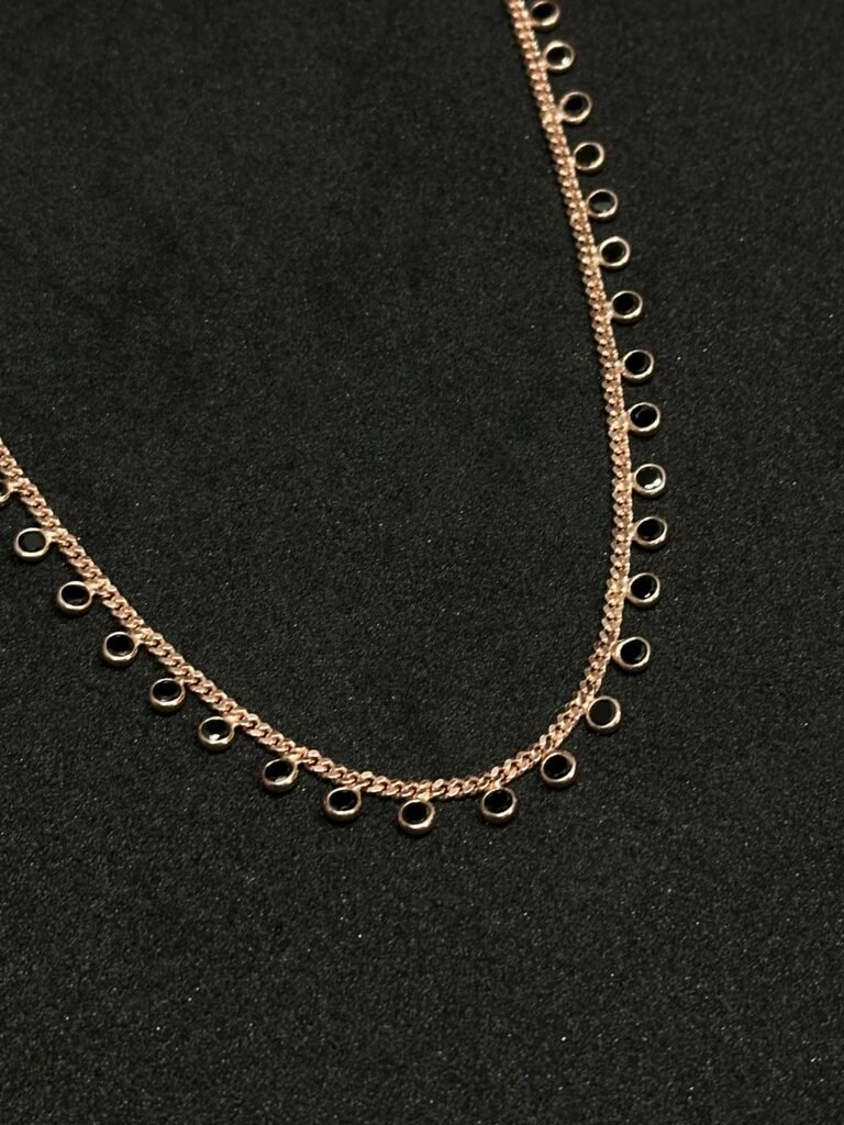 Rose Silver Chain Pendant with Black Stone