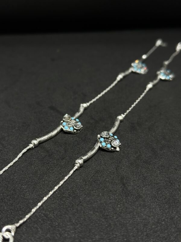 Heritage Payal: Sky-Blue Stone Elegance