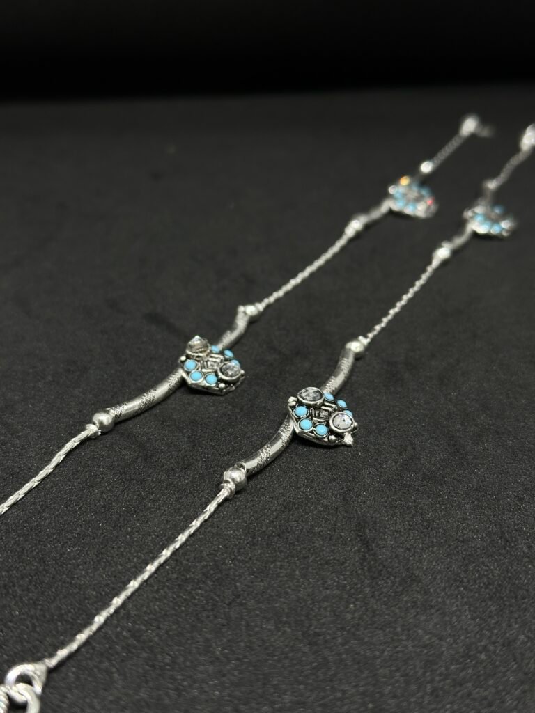 Heritage Payal: Sky-Blue Stone Elegance