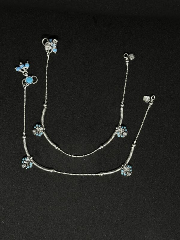 Heritage Payal: Sky-Blue Stone Elegance - Image 2