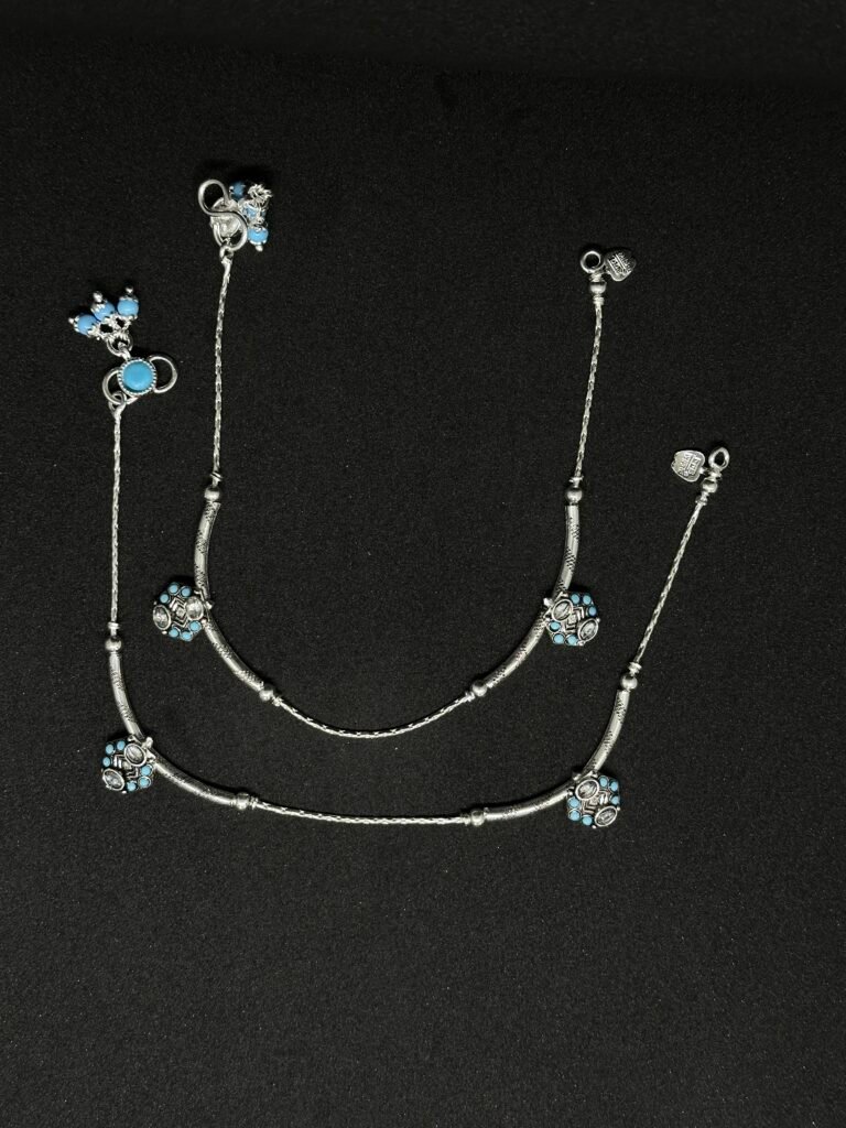 Heritage Payal: Sky-Blue Stone Elegance