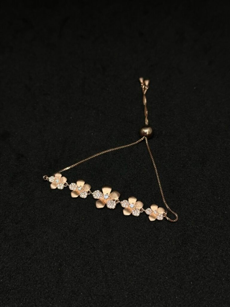 Rose Silver Flower Diamond Bracelet
