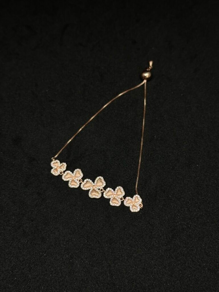 Rose Silver Bracelet with Diamond Petals