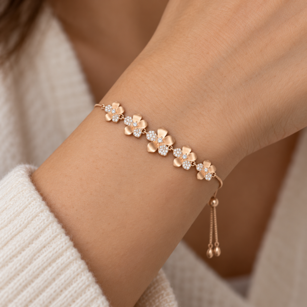 Rose Silver Flower Diamond Bracelet