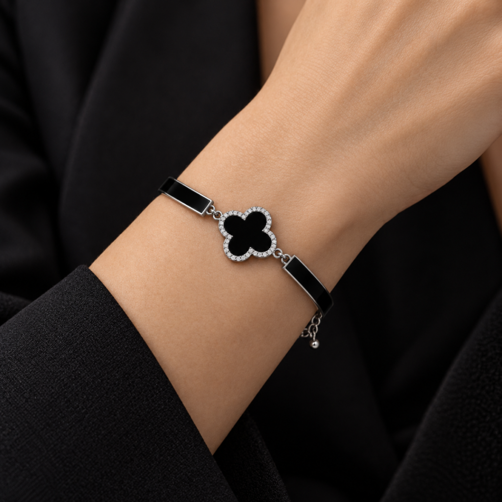 Elegant Black Flower Bracelet