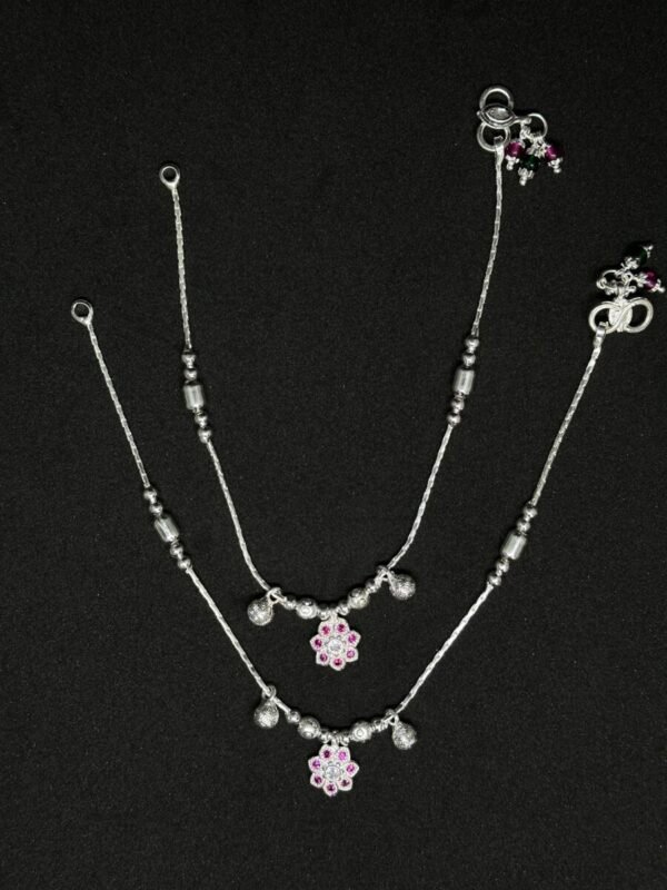 Flower Shape Pink Diamond Payal - Image 2