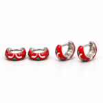 N006 Silver Baali with Mina Designing earrings front and angled view with red mina enamel hoop lock