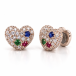 N020 rose silver heart magnetic earrings front and angled view with magnetic closure