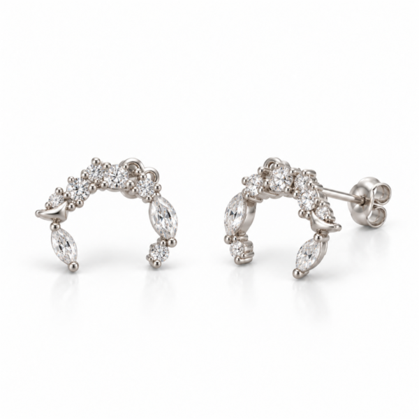 Beautiful Diamond Earrings N012, front and angled views with silver back lock