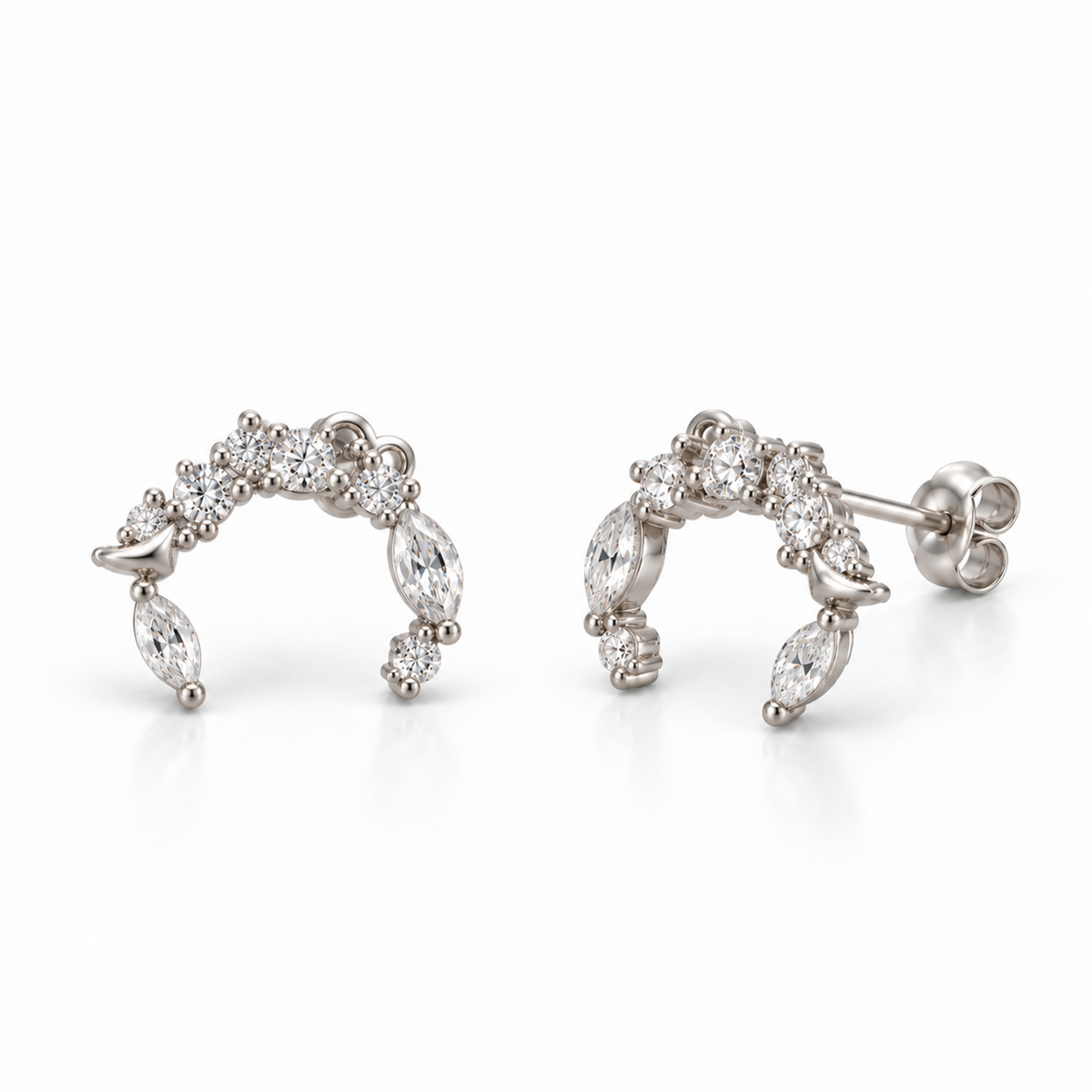 Beautiful Diamond Earrings N012, front and angled views with silver back lock