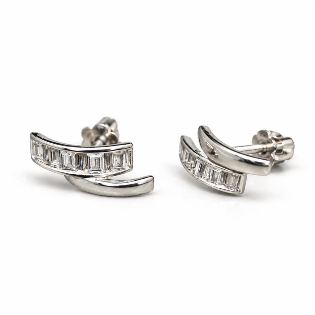 Beautiful Diamond Earrings N013, front and angled views showing the silver back lock