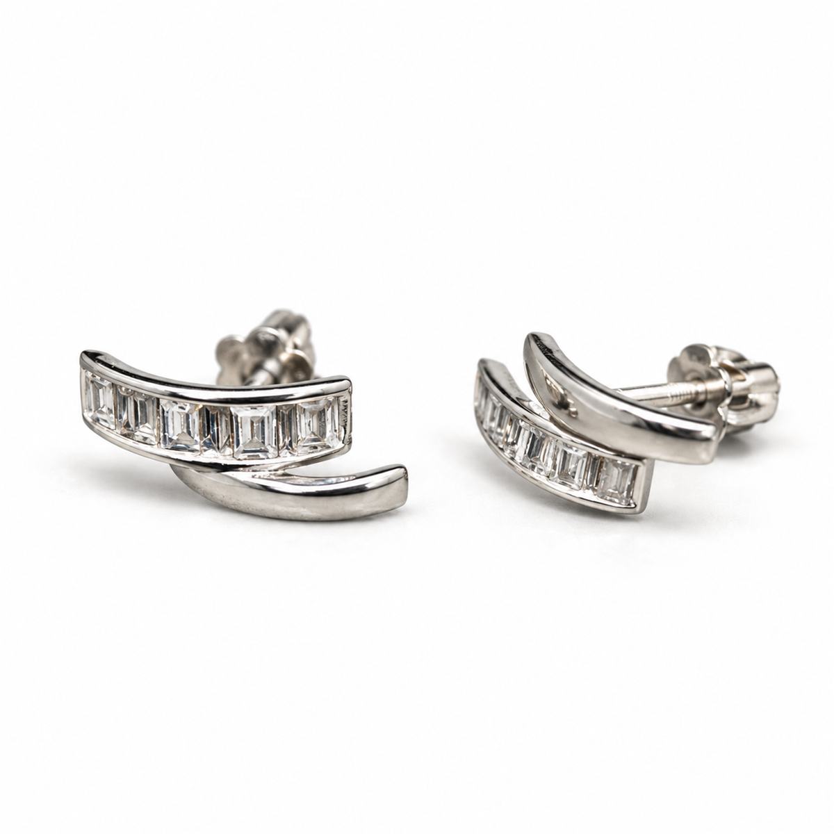 Beautiful Diamond Earrings N013, front and angled views showing the silver back lock