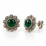 Rajwadi emerald silver earrings front and angled view with back lock