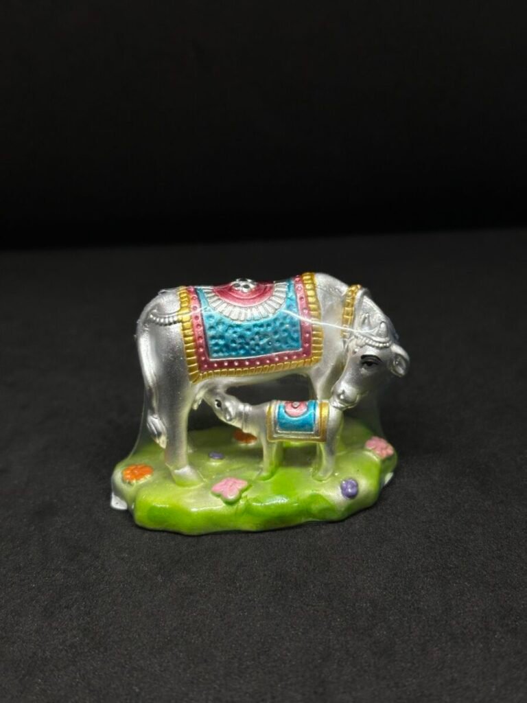 Silver Cow and Cub Figurine