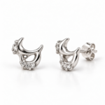EES0021 curved openwork silver stud earrings, front and angled views with attached back lock