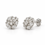 EES0027 silver cluster stud earrings, front and angled views with back lock on white