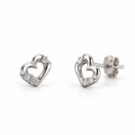 Silver heart stud earrings EES0020, front and angled views showing the back lock