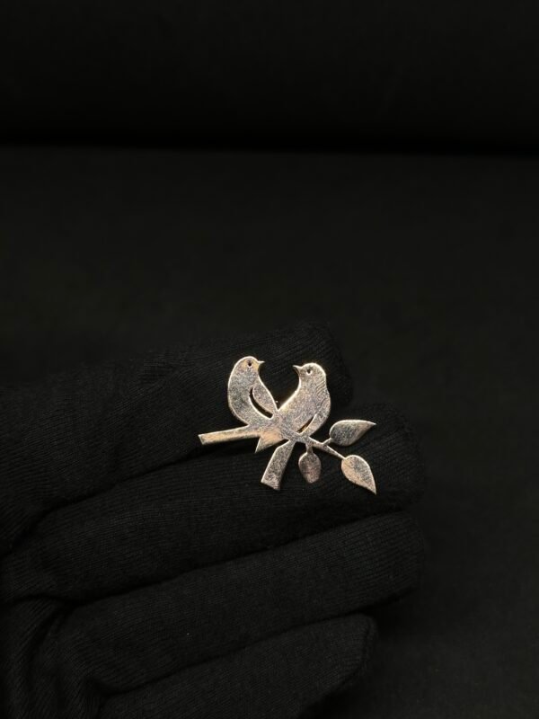 Lovebird Serenade Brooch — Rose Silver Matte
