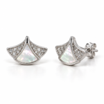 Pearl Cutiepie silver pearl fan earrings front and angled view with back lock