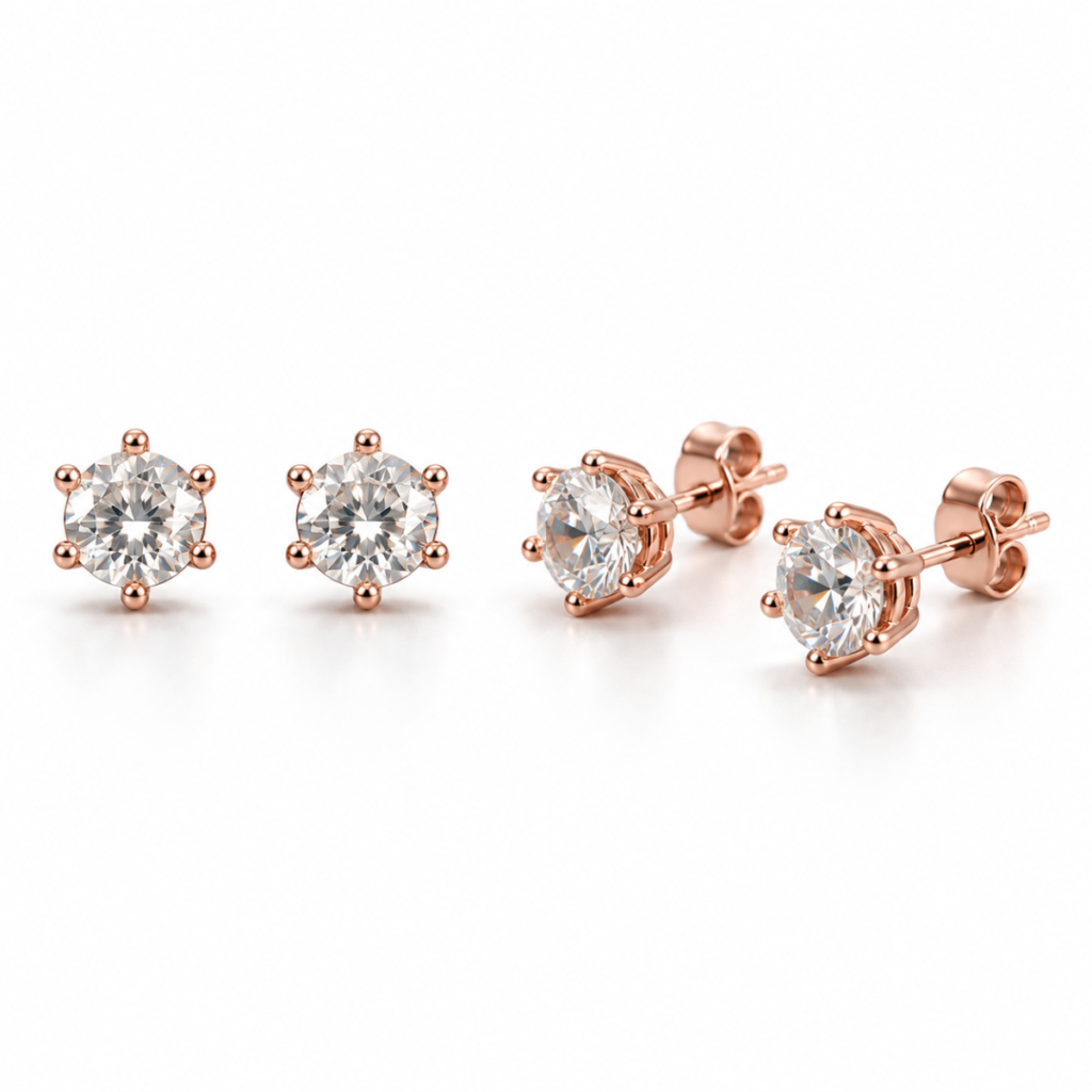 EES0085 Rose Studs front and angled view with butterfly back lock