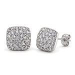 EES0088 Teardrop rounded-square pavé studs, front and angled views with butterfly lock